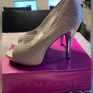 Rampage Glittering Silver Studded Heels NIB Size 8 1/2